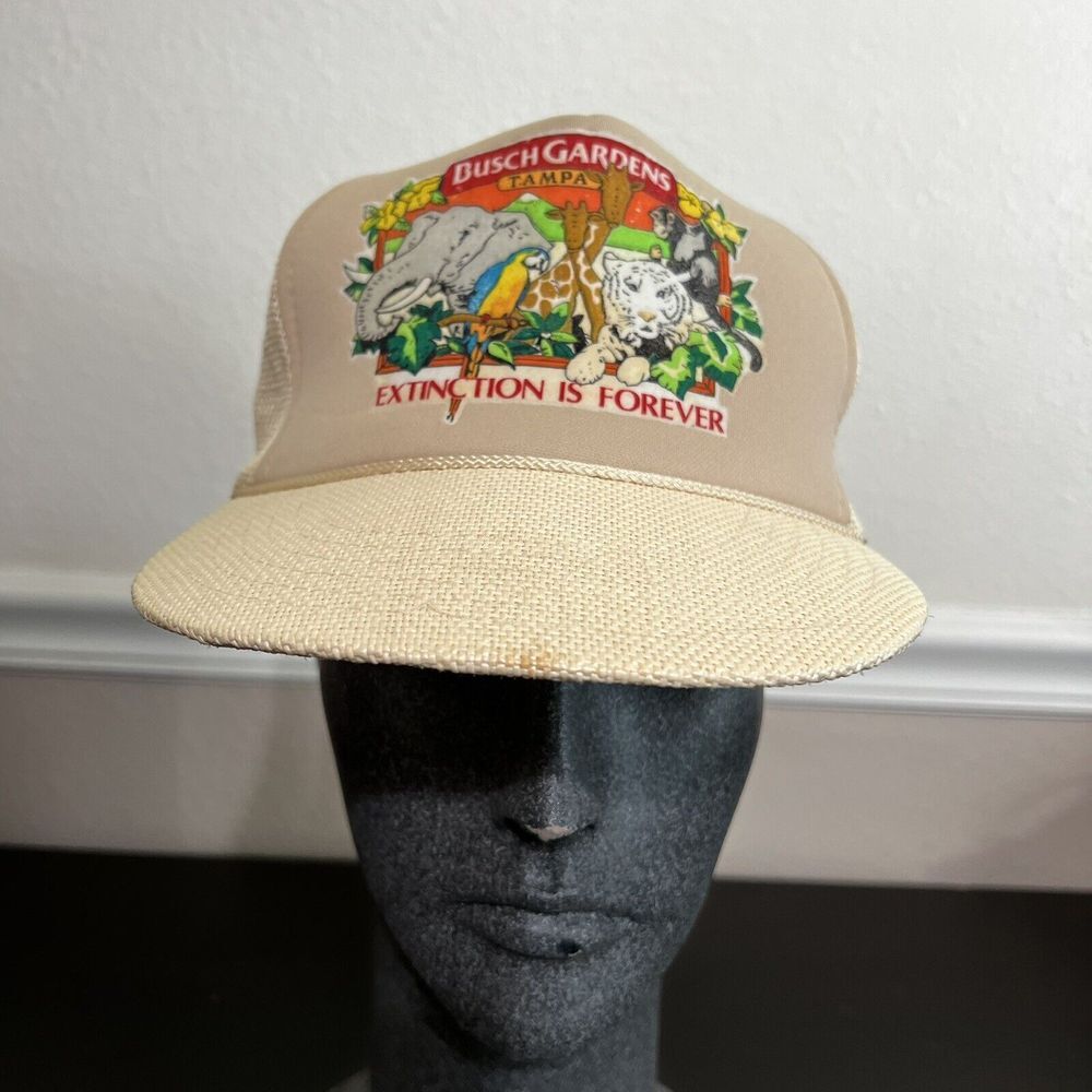 Vintage Busch Gardens Tampa FL Extinction Is Forever Adjustable Trucker Cap‎ Hat